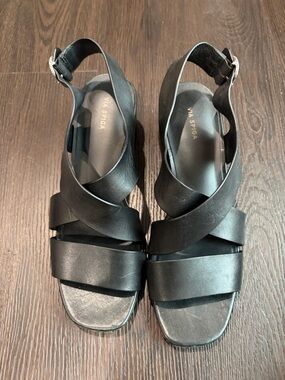Via Spiga Black Crisscross Leather Slingback Sandals
